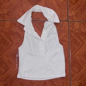 Garage white collard crop top small